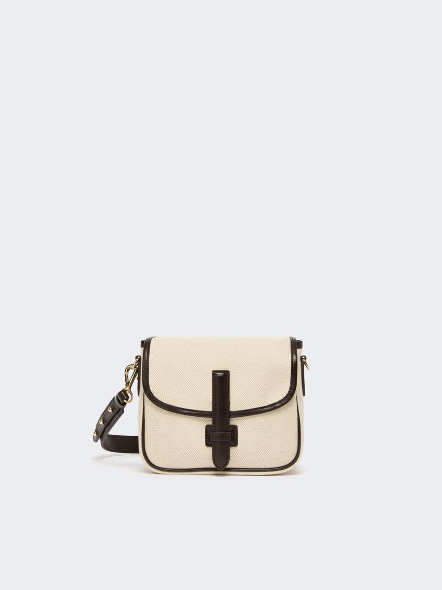 bolso bandolera pequeño de lona y piel - beige