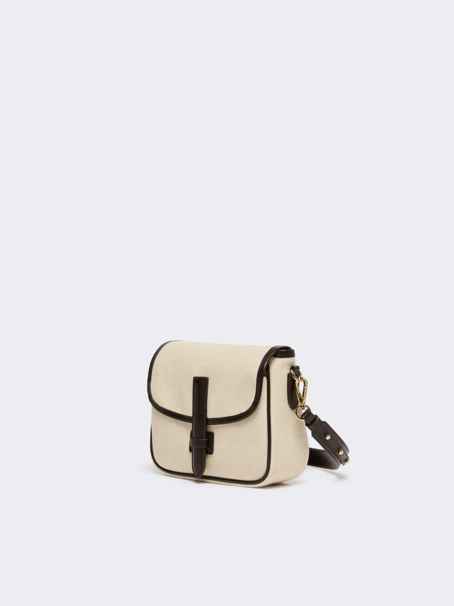 bolso bandolera pequeño de lona y piel - beige