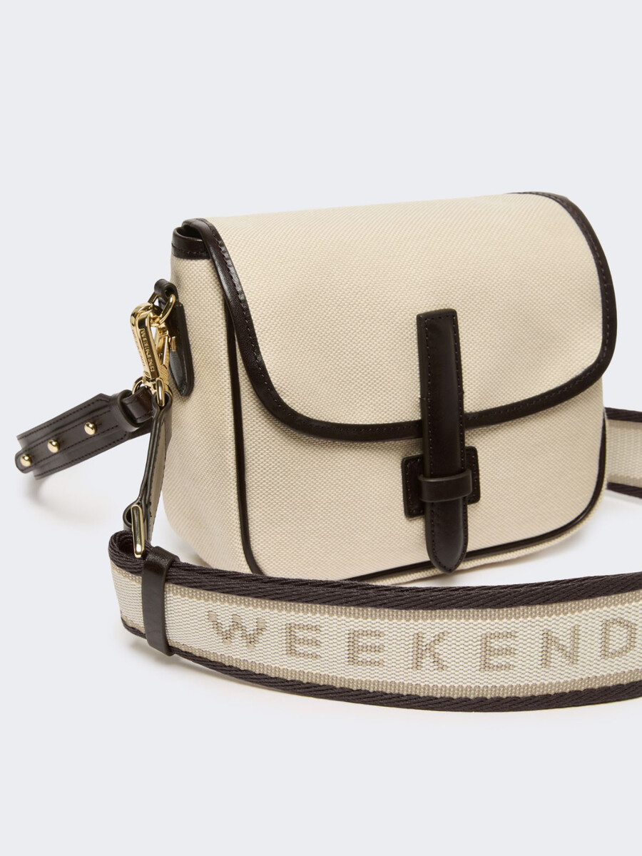 bolso bandolera pequeño de lona y piel - beige