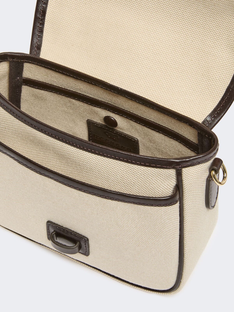 bolso bandolera pequeño de lona y piel - beige