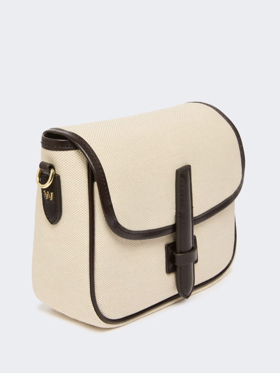 bolso bandolera pequeño de lona y piel - beige