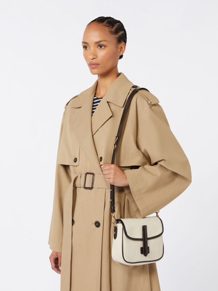 bolso bandolera pequeño de lona y piel - beige