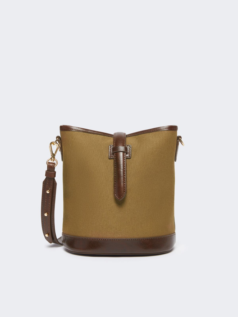 bolso pequeño tipo cubo de lona - bronce