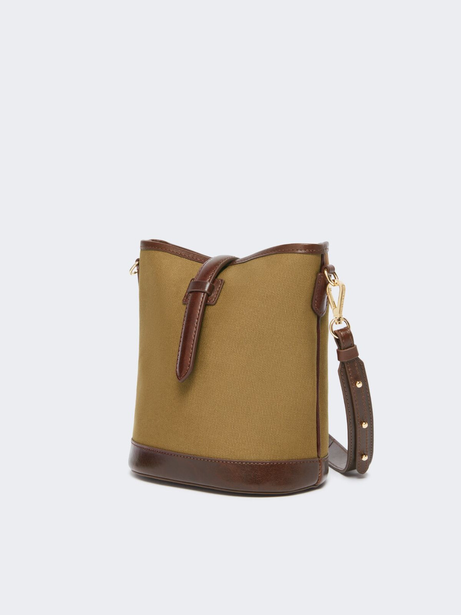 bolso pequeño tipo cubo de lona - bronce