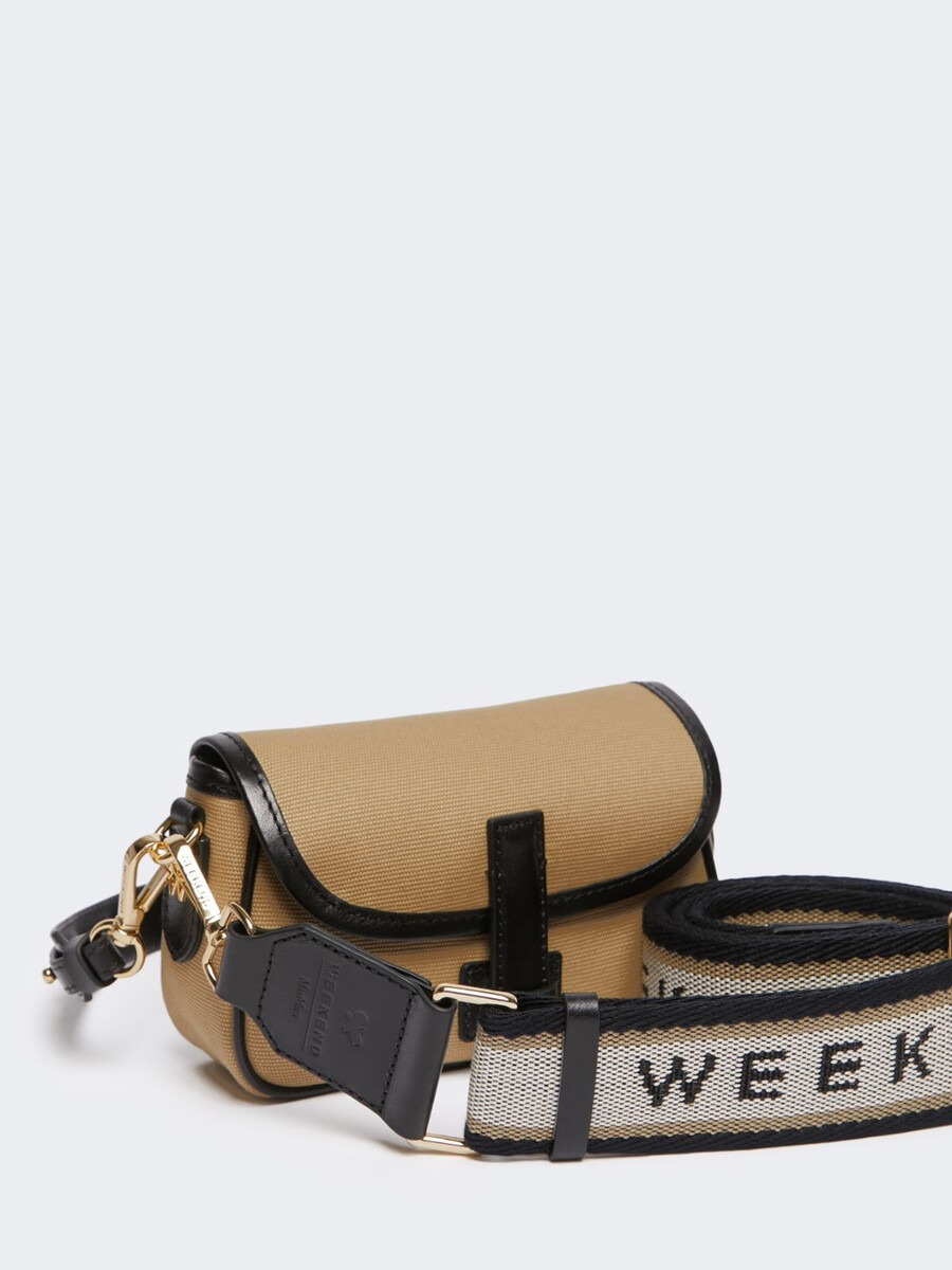 bolso bandolera de algodón y piel - beige