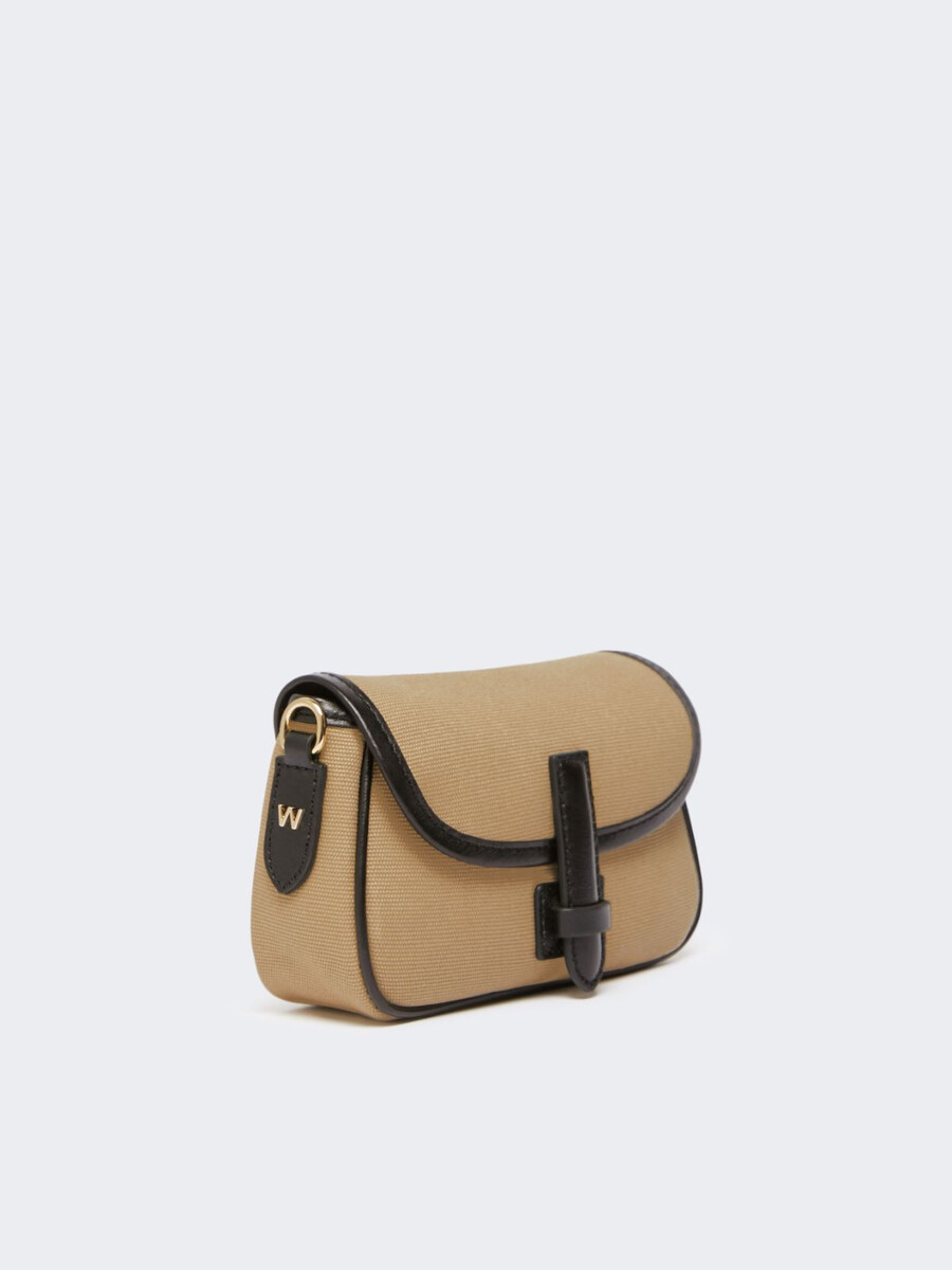 bolso bandolera de algodón y piel - beige