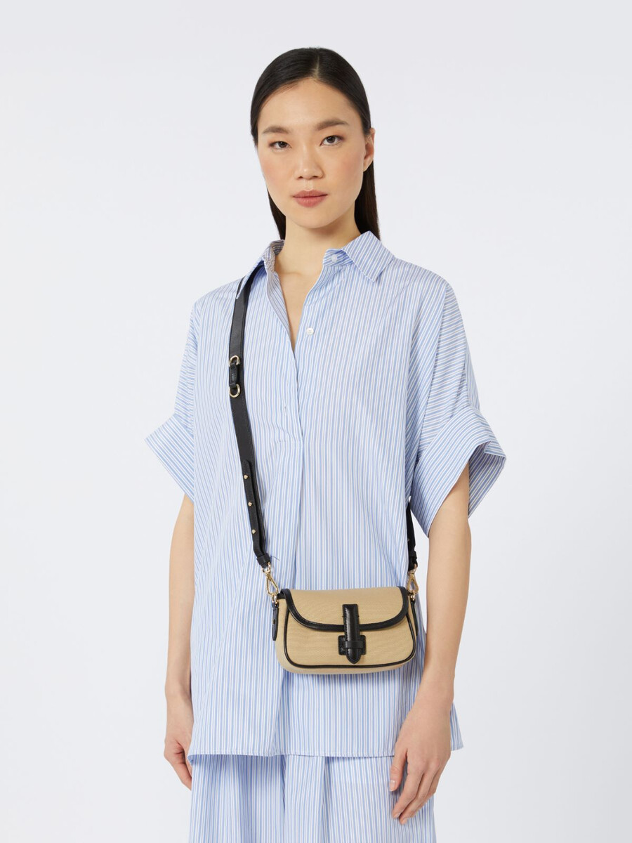 bolso bandolera de algodón y piel - beige