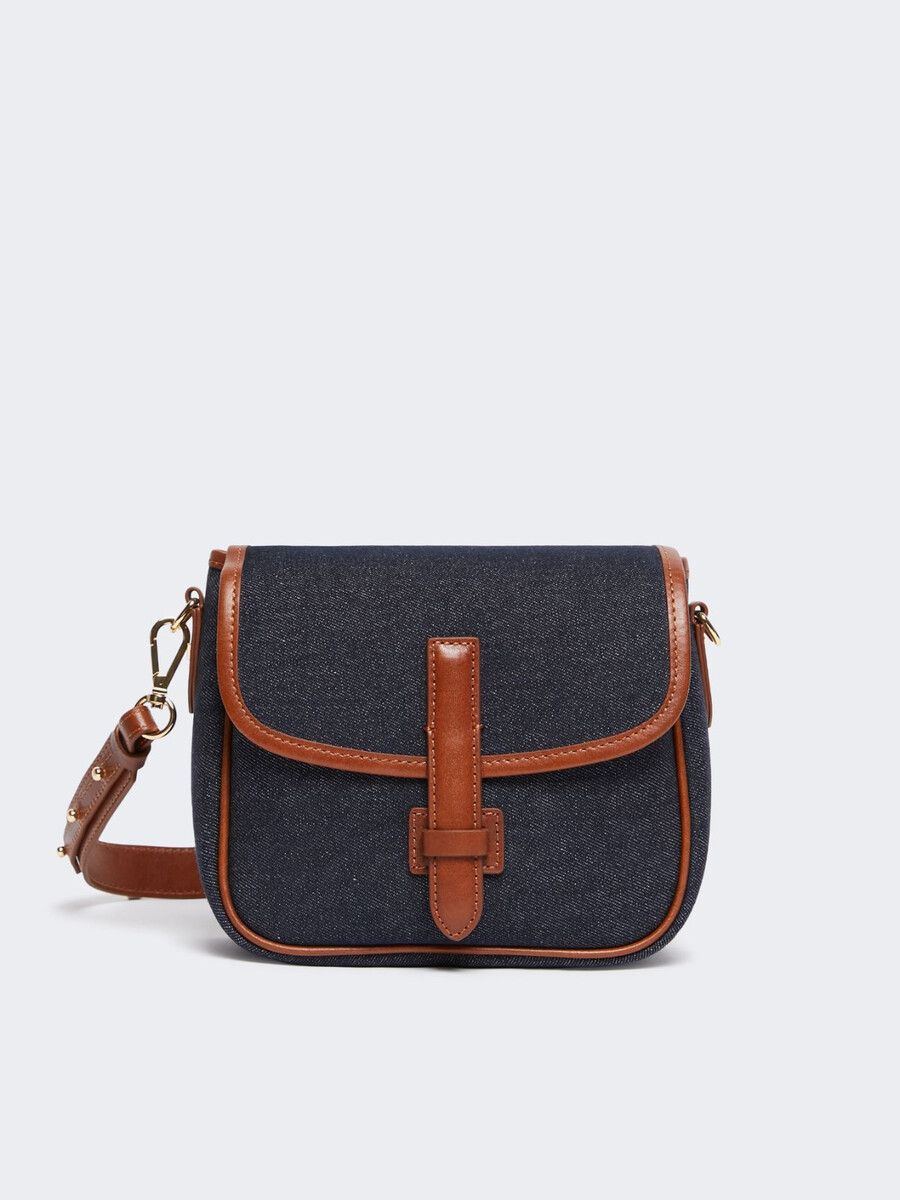 bolso bandolera de piel y denim - azul china