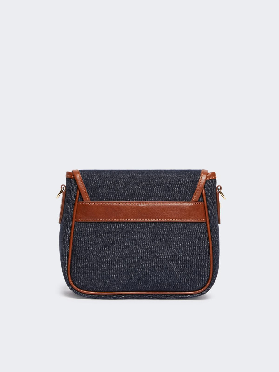 bolso bandolera de piel y denim - azul china