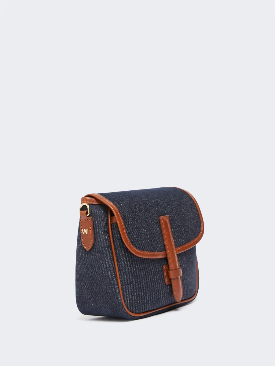 bolso bandolera de piel y denim - azul china