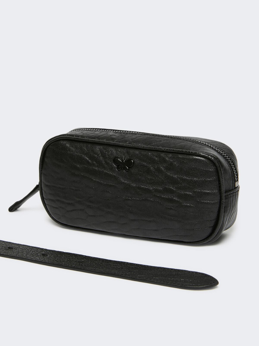 riñonera de piel napa - negro