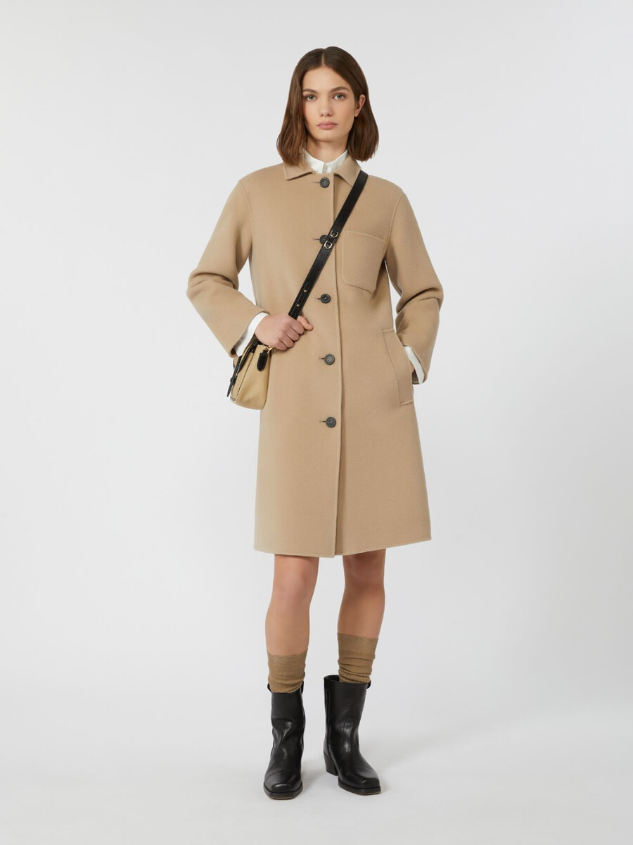 abrigo de lana de botonadura sencilla - beige