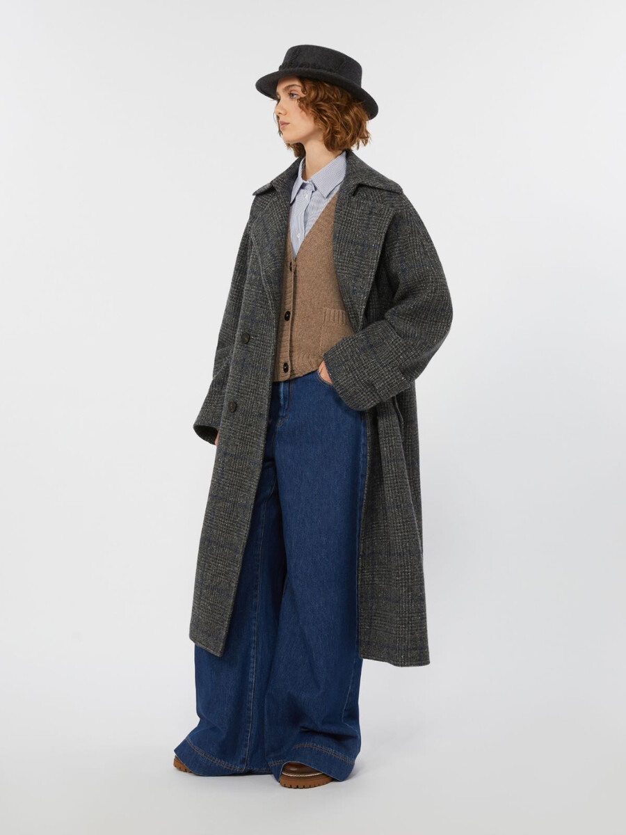 abrigo largo de tweed de lana - gris oscuro