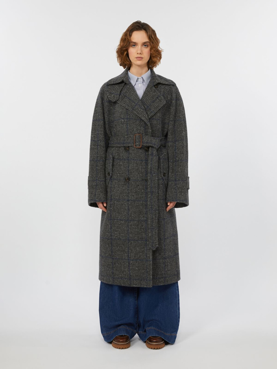 abrigo largo de tweed de lana - gris oscuro
