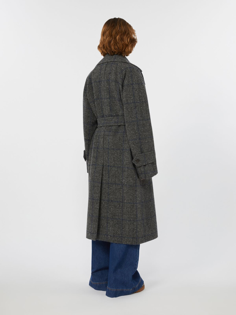 abrigo largo de tweed de lana - gris oscuro