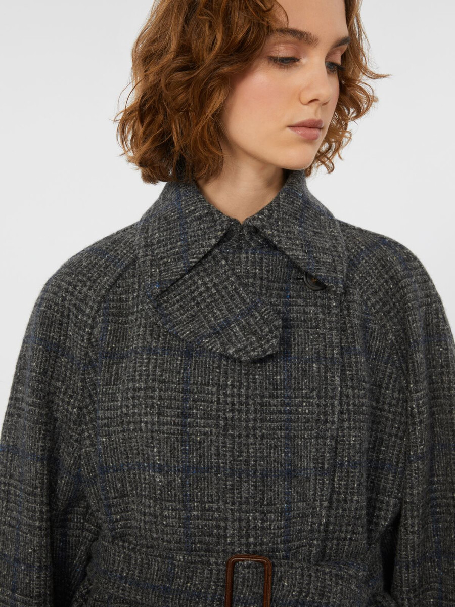 abrigo largo de tweed de lana - gris oscuro