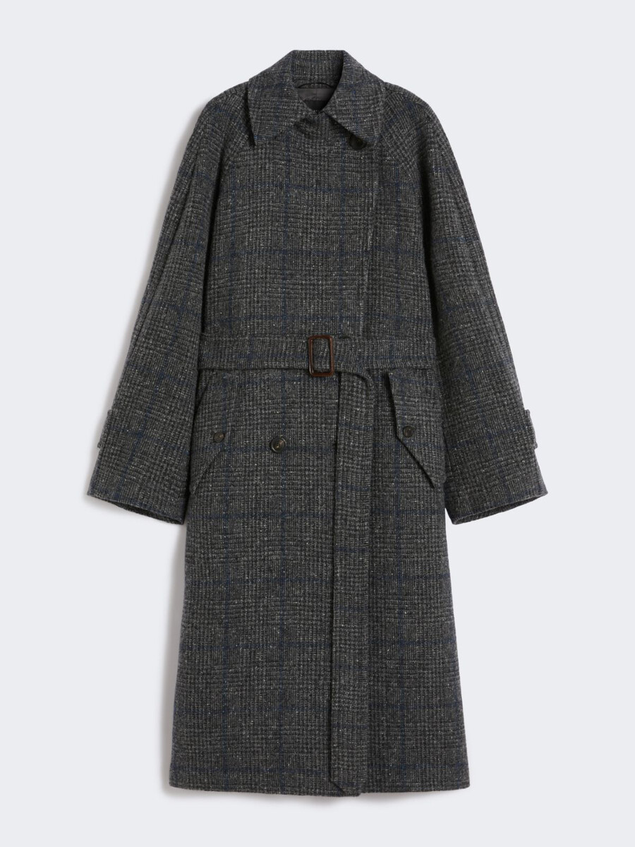 abrigo largo de tweed de lana - gris oscuro