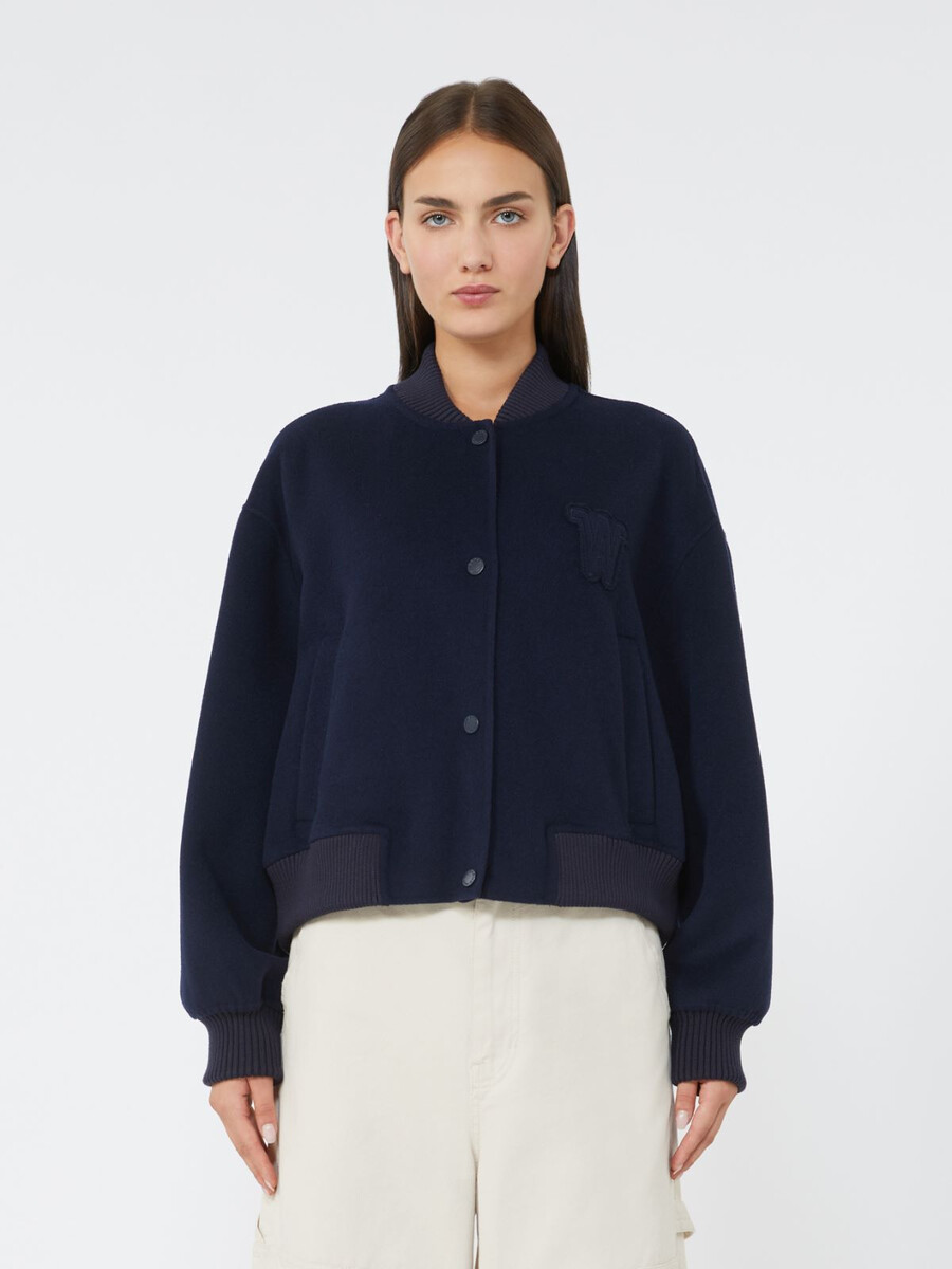 chaqueta bomber de mezcla de lana - azul marino