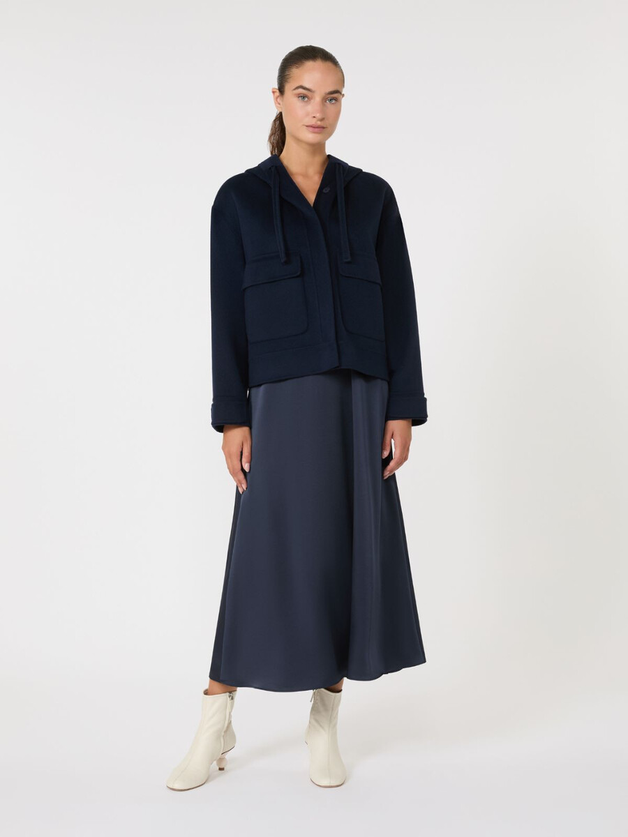 chaqueta de lana con capucha - azul marino