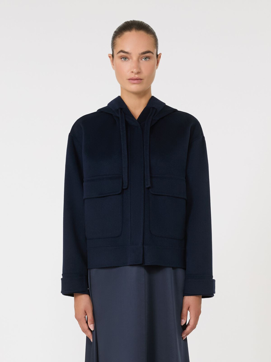 chaqueta de lana con capucha - azul marino
