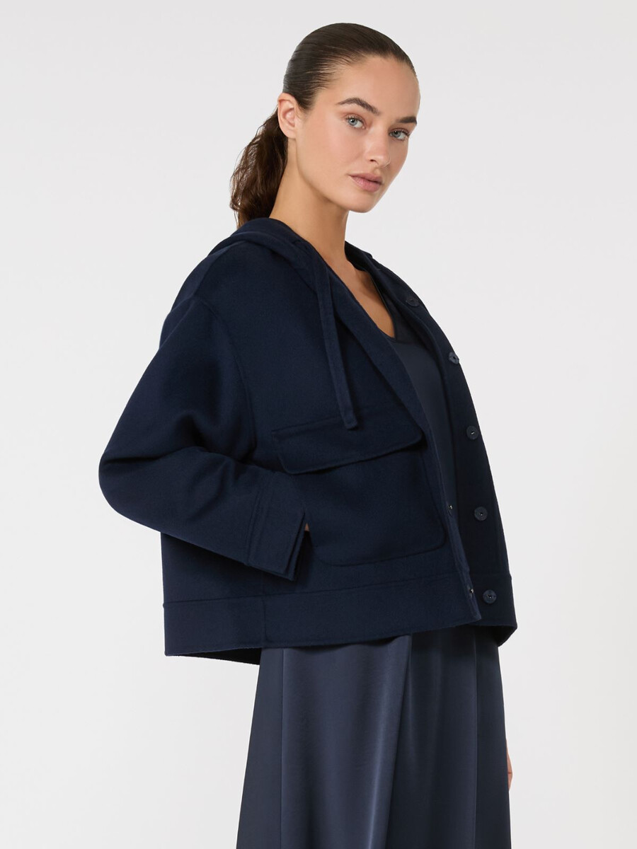 chaqueta de lana con capucha - azul marino
