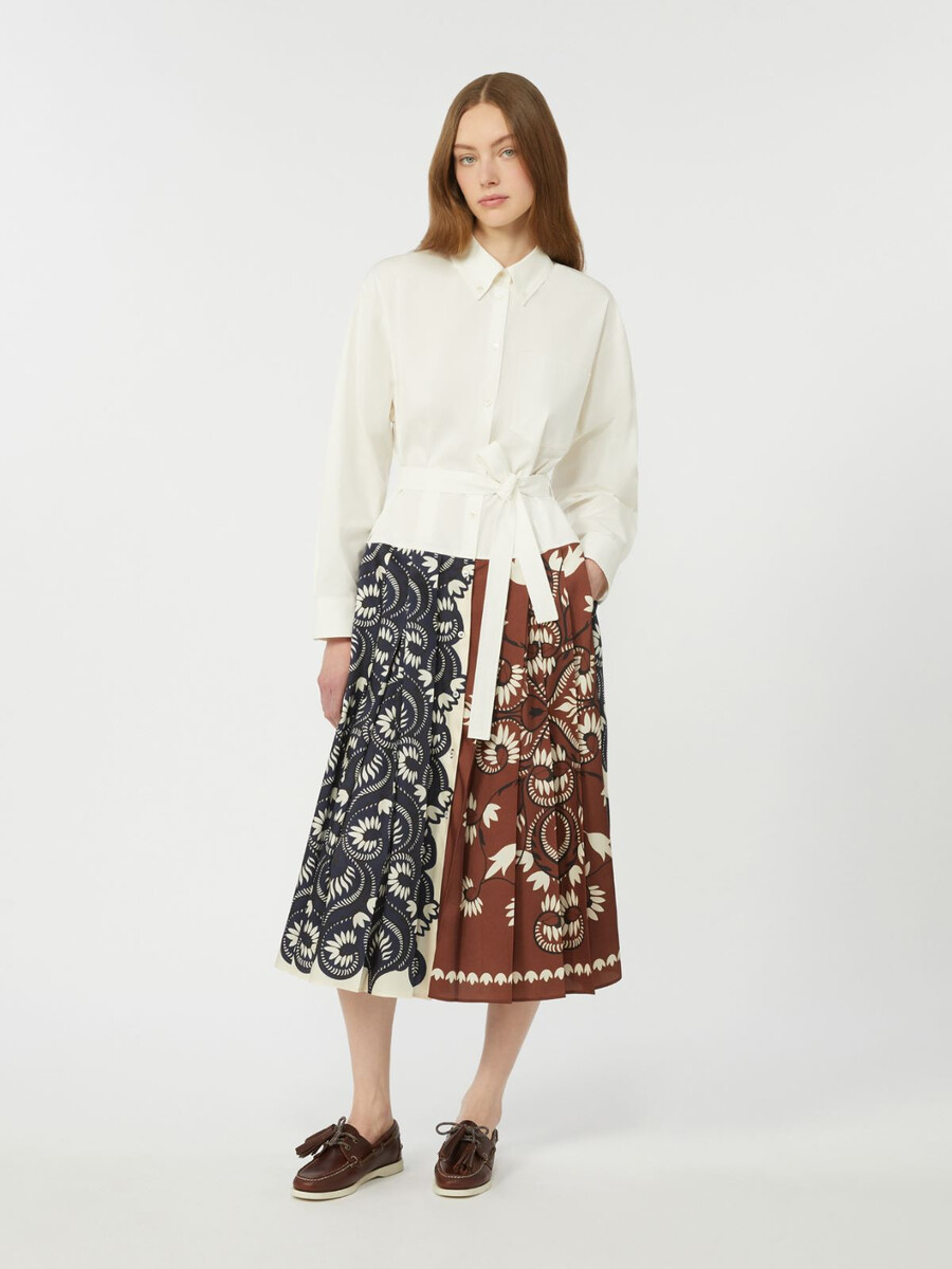 vestido camisero de algodón y sarga estampado - blanco