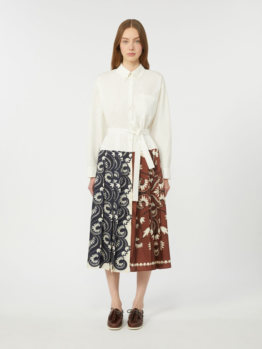 vestido camisero de algodón y sarga estampado - blanco