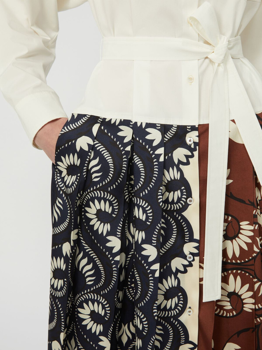 vestido camisero de algodón y sarga estampado - blanco
