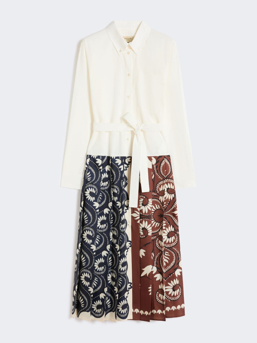 vestido camisero de algodón y sarga estampado - blanco