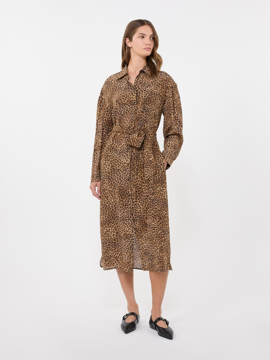 vestido camisero de crepé de china de seda estampado - camel
