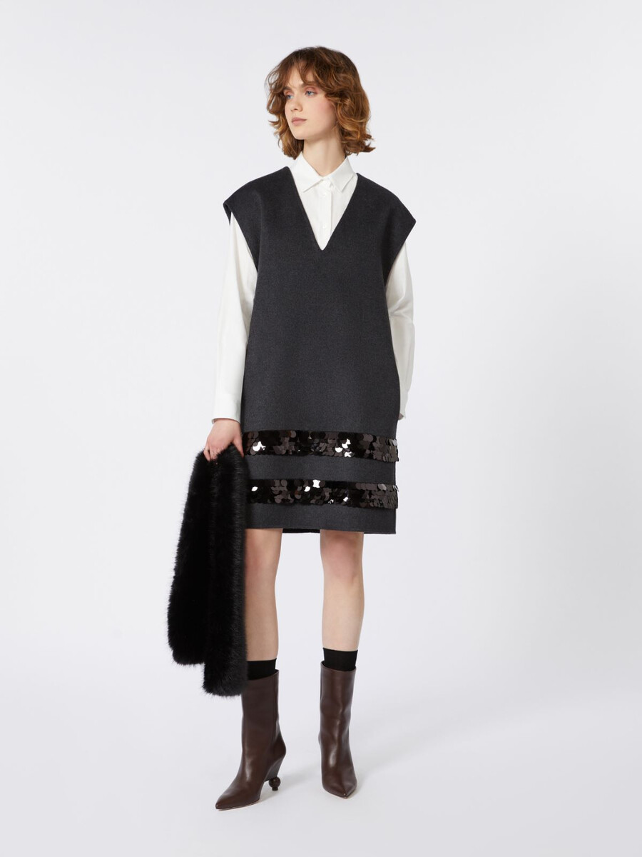 vestido corto de lana y lentejuelas - gris oscuro