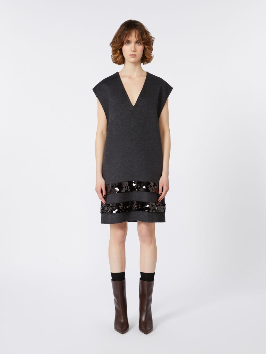 vestido corto de lana y lentejuelas - gris oscuro