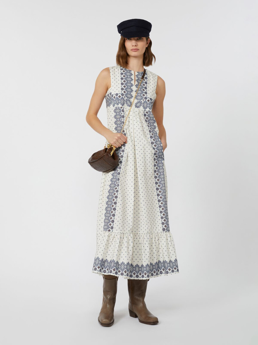 vestido de popelina estampado - marfil