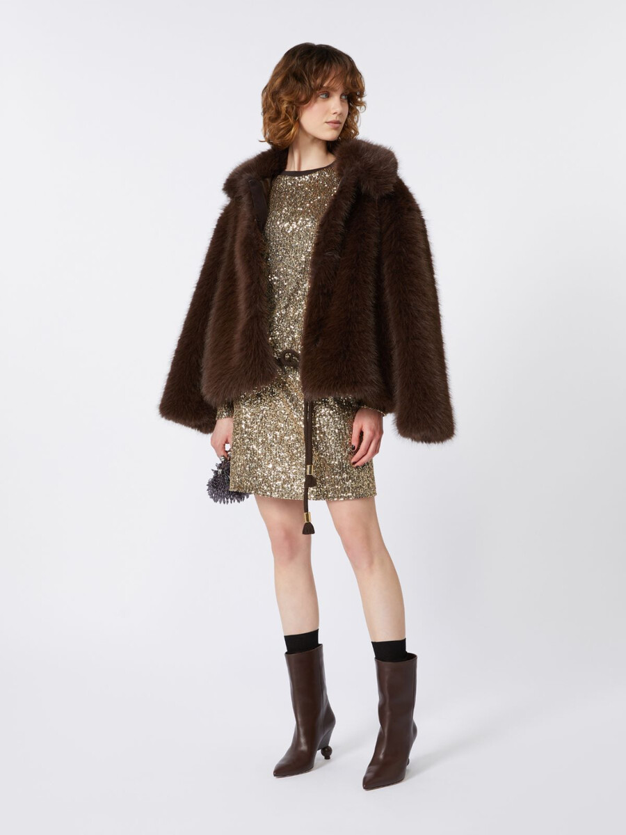 vestido corto de tul con lentejuelas - oro claro