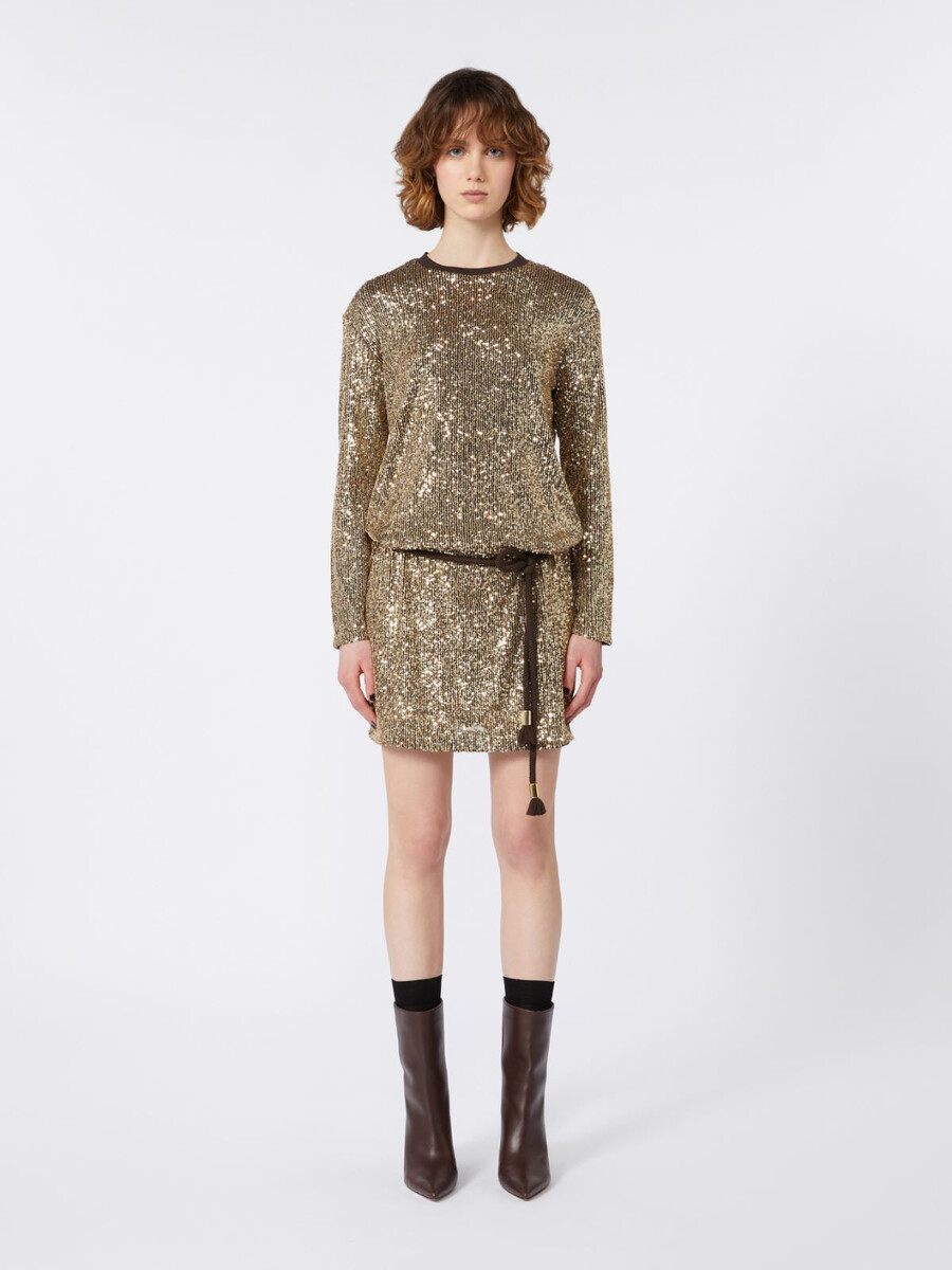 vestido corto de tul con lentejuelas - oro claro