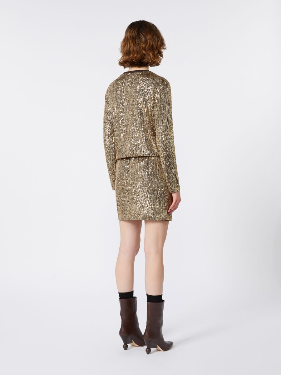 vestido corto de tul con lentejuelas - oro claro