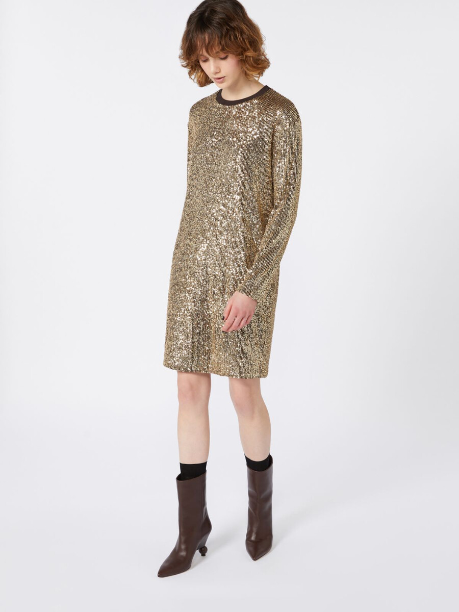 vestido corto de tul con lentejuelas - oro claro