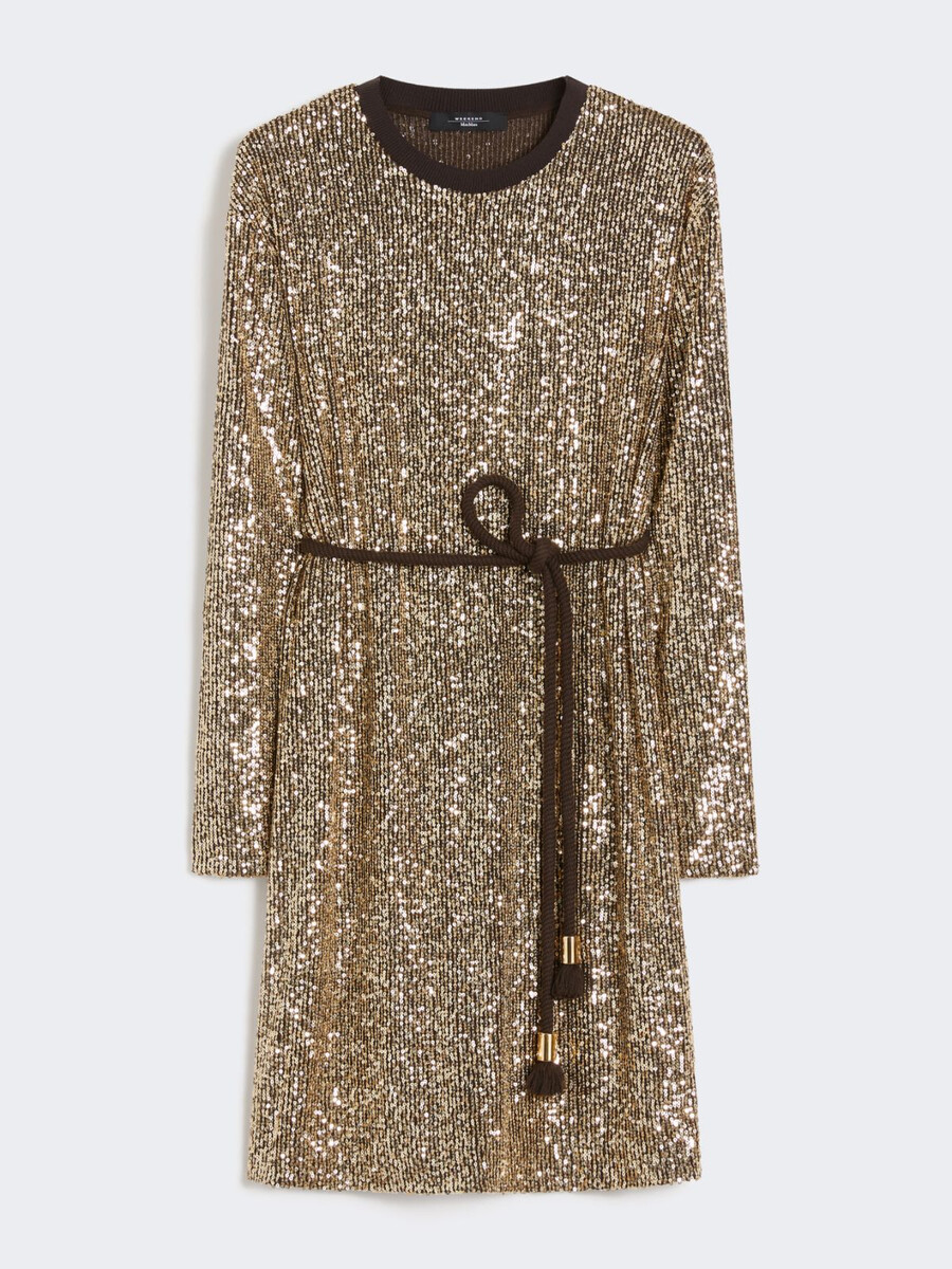vestido corto de tul con lentejuelas - oro claro