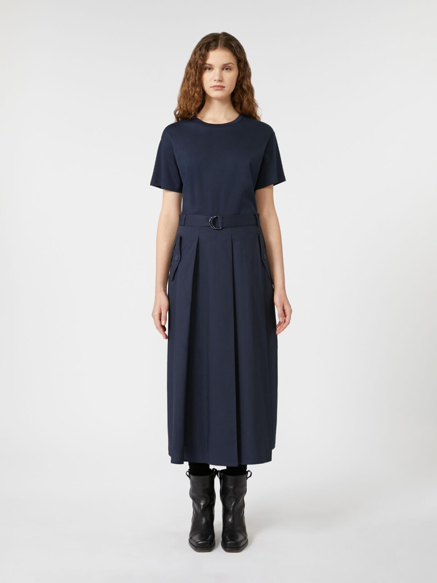 vestido de jersey y popelina - azul marino