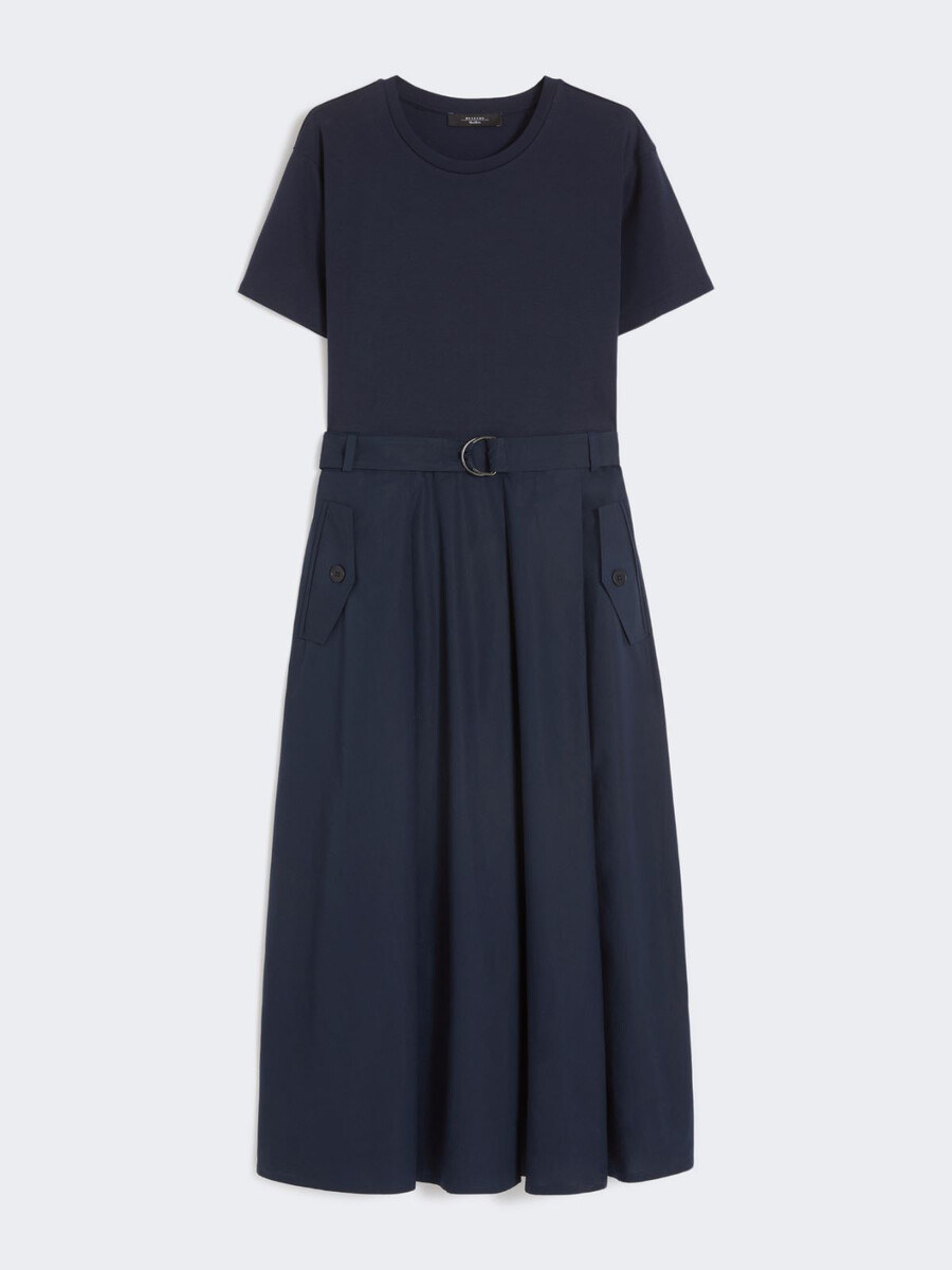 vestido de jersey y popelina - azul marino