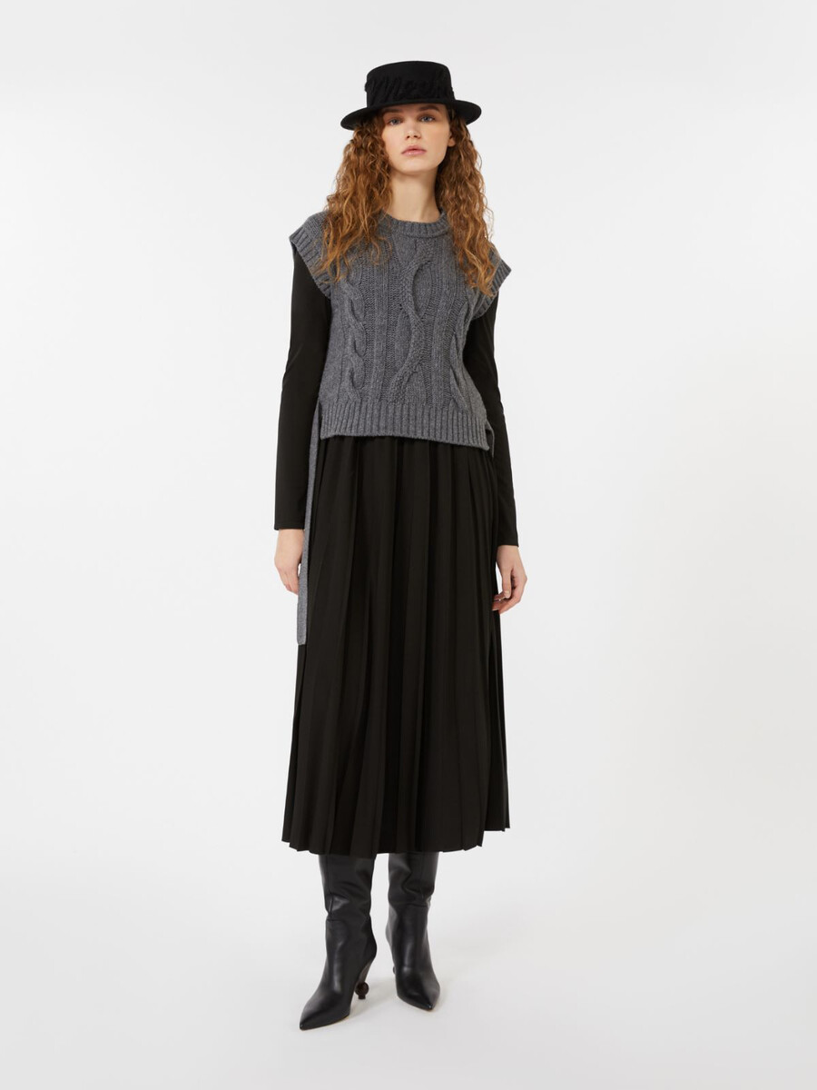 vestido 2 en 1 de punto jersey y lana - negro