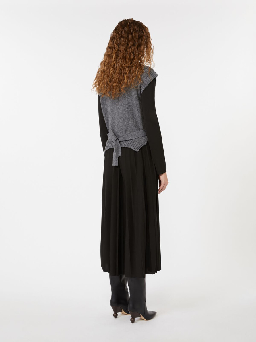 vestido 2 en 1 de punto jersey y lana - negro