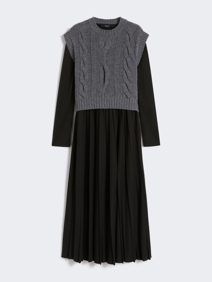 vestido 2 en 1 de punto jersey y lana - negro