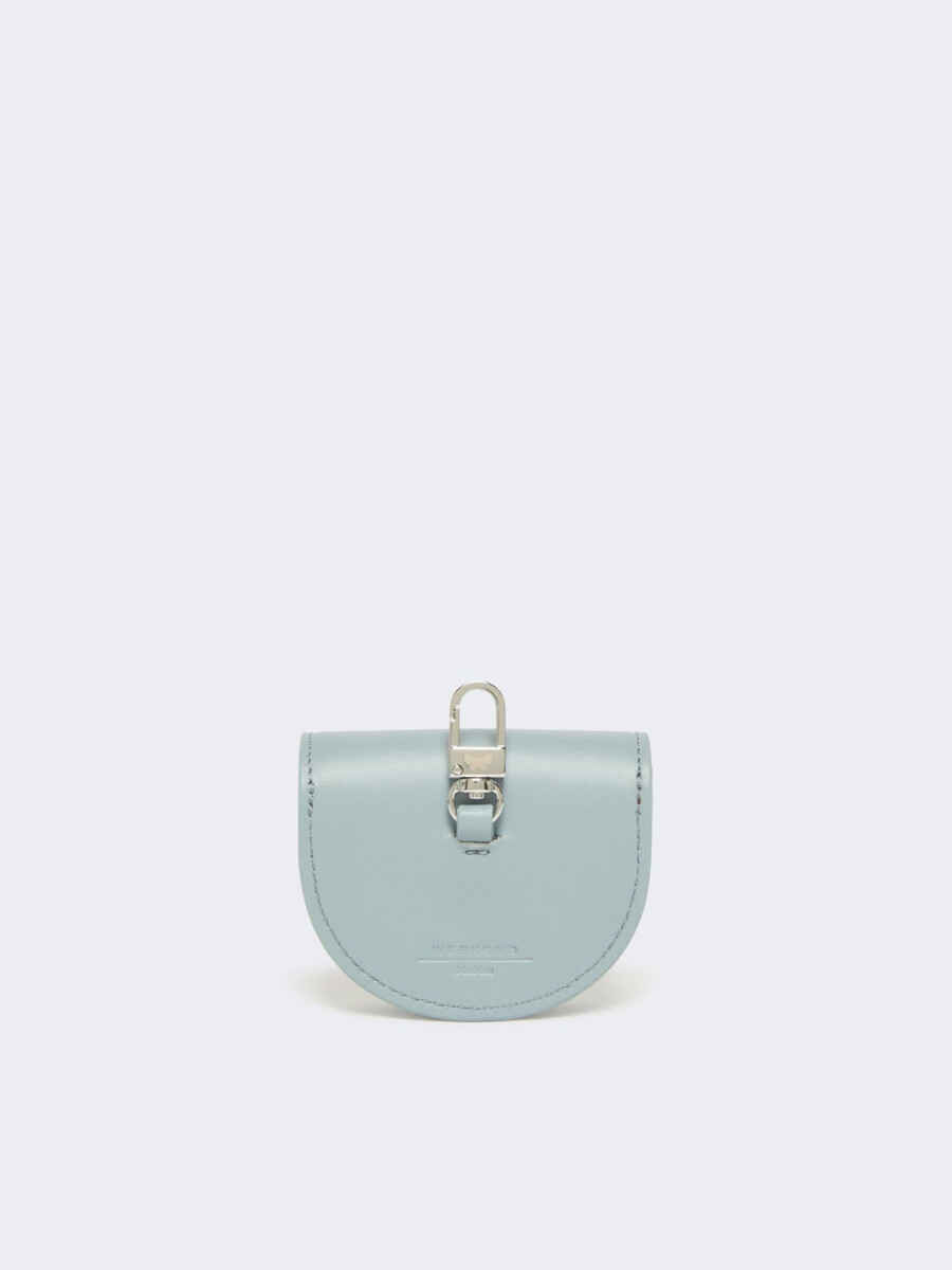 estuche redondo de cuero para auriculares - azul cielo