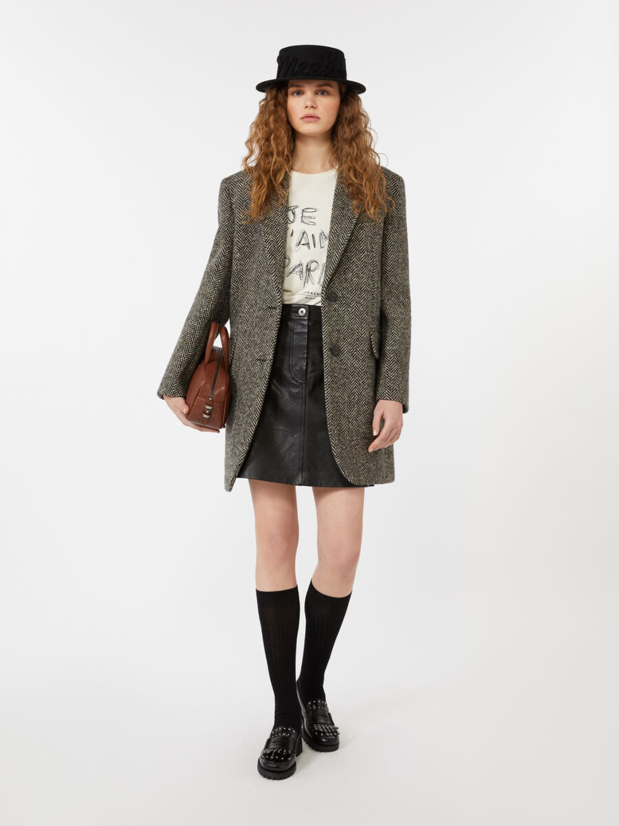 abrigo de tweed de botonadura sencilla - negro