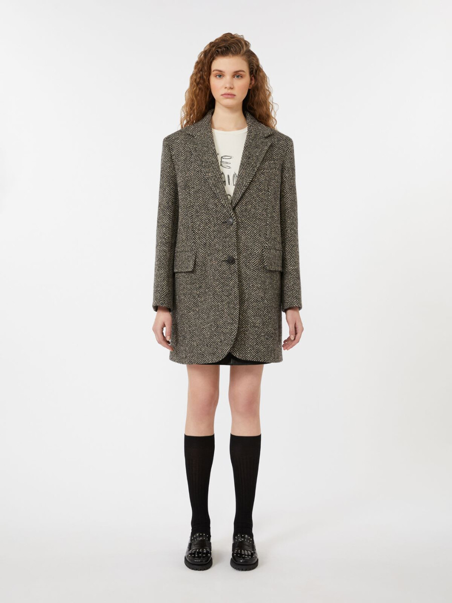 abrigo de tweed de botonadura sencilla - negro