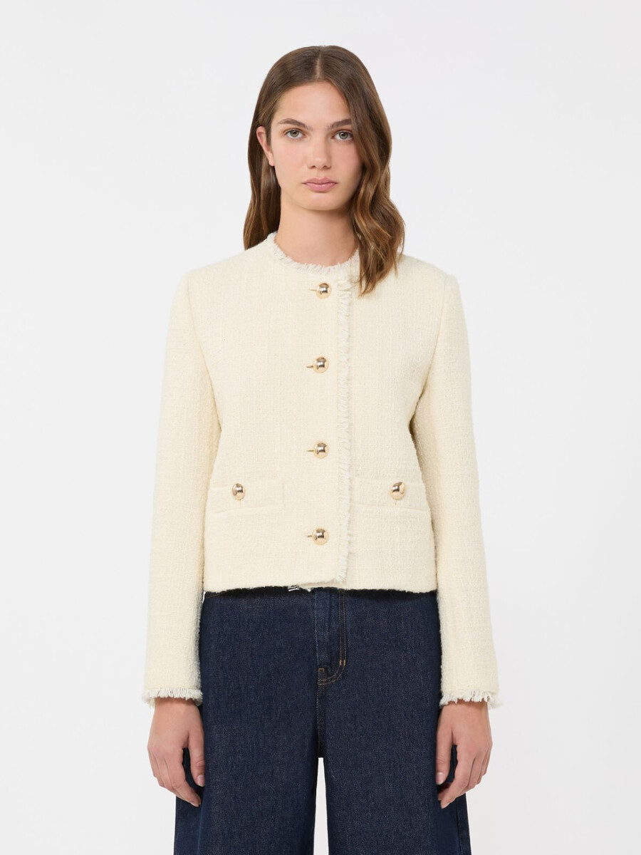 chaqueta de cuello redondo en mezcla de lana - crudo