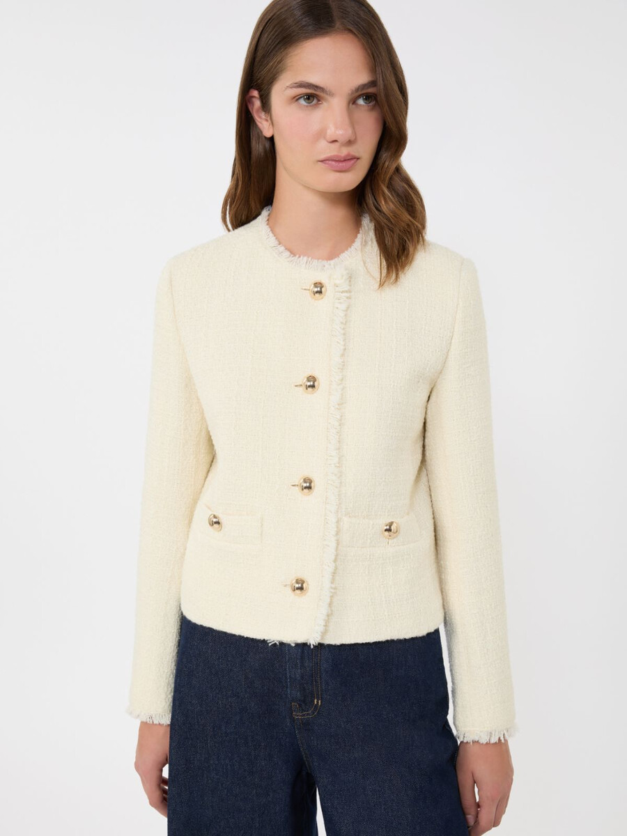 chaqueta de cuello redondo en mezcla de lana - crudo