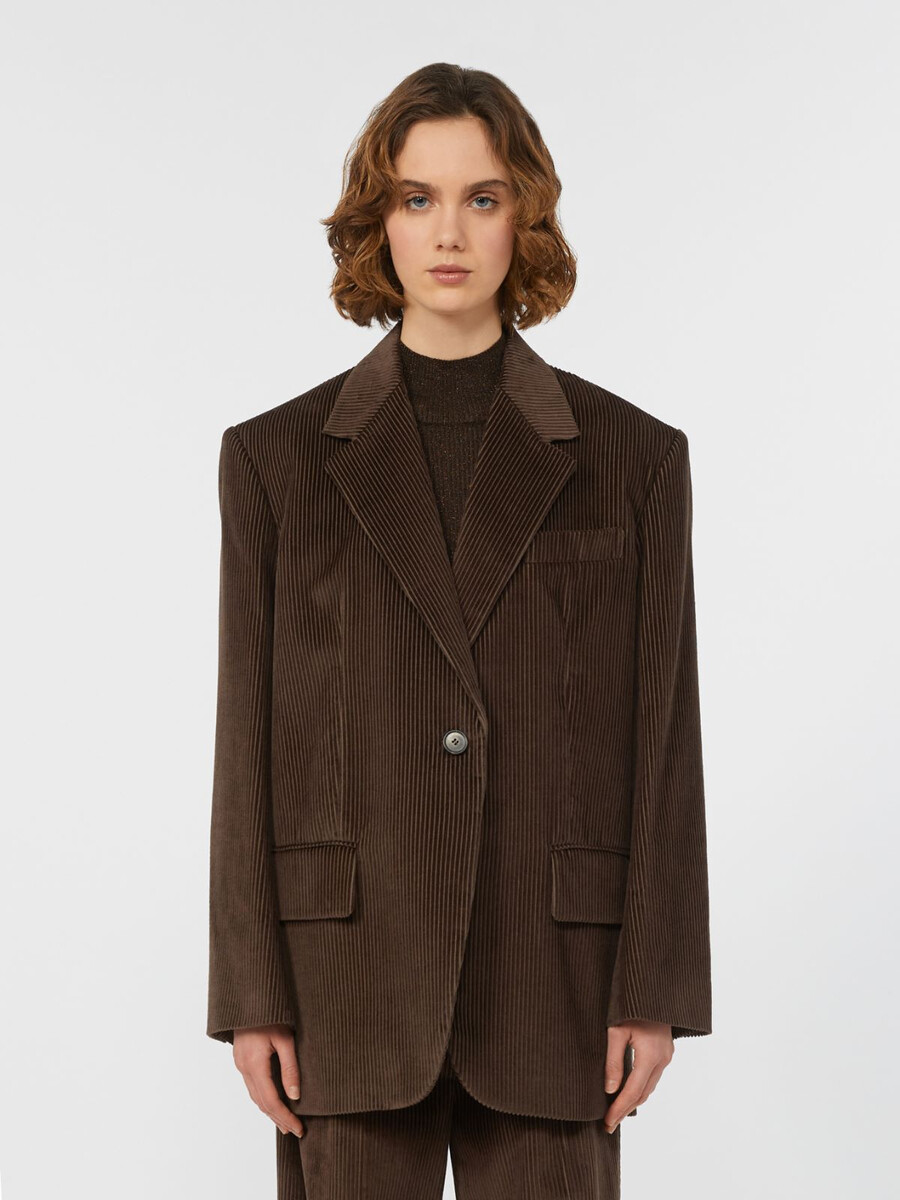 blazer de terciopelo de botonadura sencilla - chocolate
