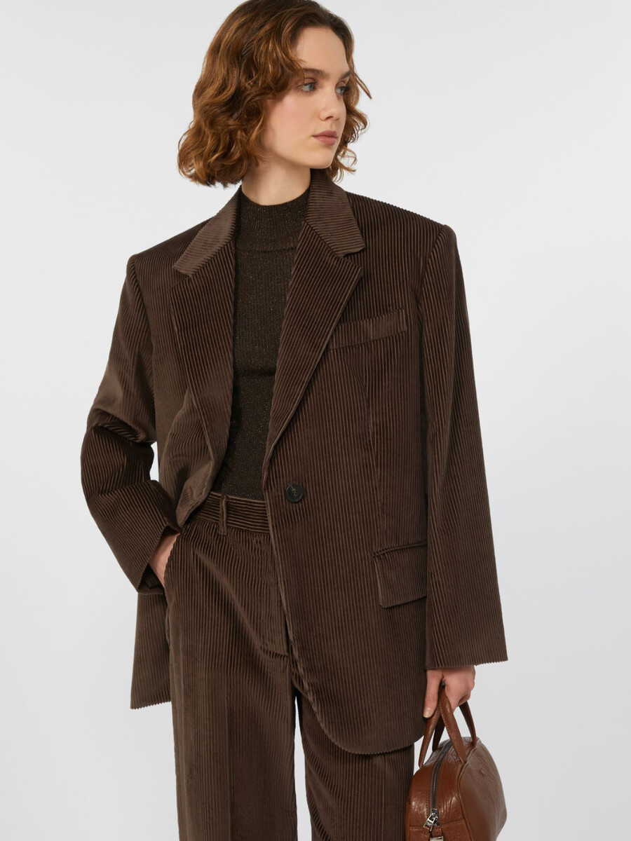 blazer de terciopelo de botonadura sencilla - chocolate